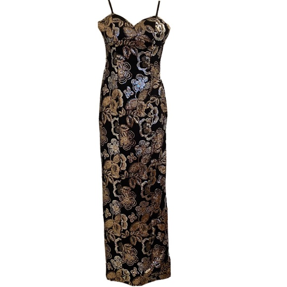 WINDSOR Prom Dress Black gold silver SEQUINCE SEQUIN Sweetheart SIZE 3 GOWN LONG - Picture 1 of 8